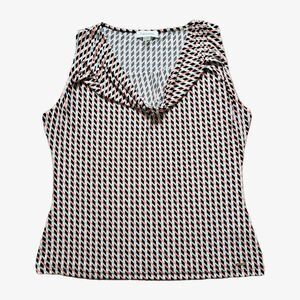 Calvin Klein Top Tank Geometric Cowl Neck Size Large Stretch Coral Multicolor